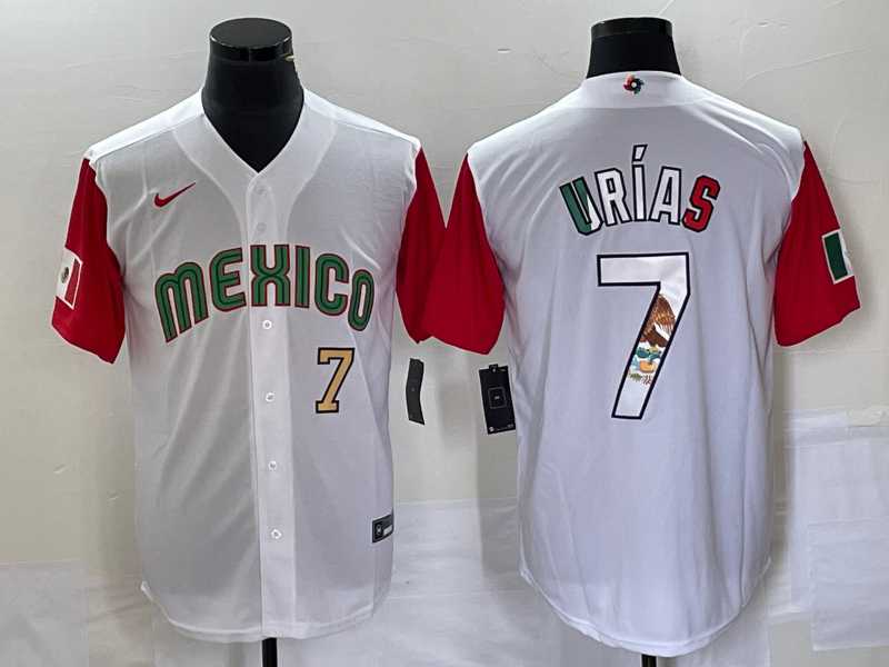 Men's Mexico Baseball #7 Julio Urias Number 2023 White Red World Classic Stitched Jersey11,We sell and wholesale Men's Mexico Baseball #7 Julio Urias Number 2023 White Red World Classic Stitched Jersey11 on line form chian!